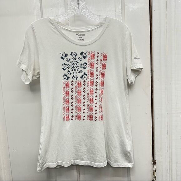 Columbia red white and blue american flag print t shirt women's medium - Picture 1 of 3